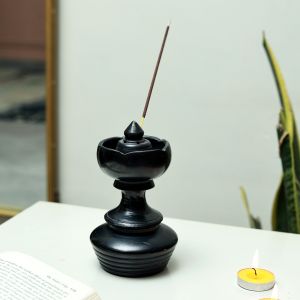 Unravel India handpainted black terracotta incense stand