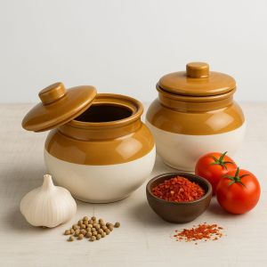Unravel India Ceramic "Duo Martaban Jar" Set with Lid