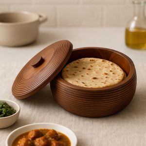 Unravel India Handcrafted "Ripple Wood"  Sheesham Wood Roti Box 