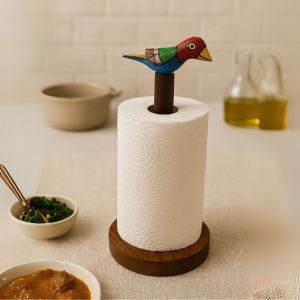 Unravel India Handcrafted "Clinkering Songbird" Sheesham Wood Tissue Roll Holder
