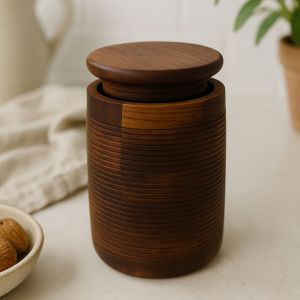 Unravel India Handcrafted "Ripple Wood"  Sheesham Wood Storage Jar