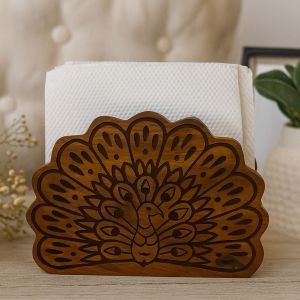 Unravel India Handcrafted "Dancing Peacock"  Wooden Napkin Holder