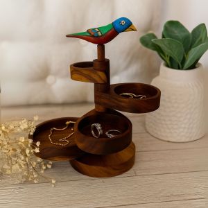 Unravel India Handcrafted "Clinkering Songbird" Sheesham Wood Jwellery Organizer Stand