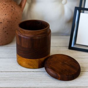Unravel India Handcrafted "Ribbed Wood"  Sheesham Wood Storage Jar