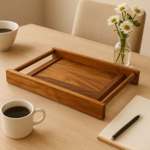 Unravel India Handcrafted Wooden Serving Tray with Rod Handles