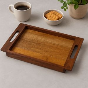Unravel India Handcrafted "Burnt Work"Wooden Serving Tray with Side Handles