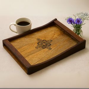 Unravel India Handcrafted "Burnt Mandala Work" Wooden Serving Tray 