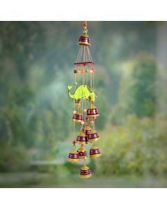 Unravel India Brass & Bamboo Wind Chimes Hanging Bells for Home Decor/ Balcony/ Garden/ Office with Good Sound, (Multicolor)