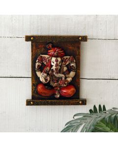 Unravel India " Ganesha on meditation" fiber procession wall art in wooden frame
