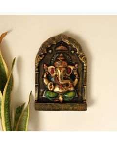 Unravel India "Ganesha Statue" fiber procession wall art in wooden frame