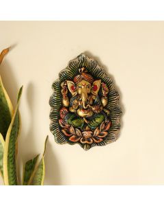 Unravel India "Ganesha Meditating on Lotus" fiber procession wall art in wooden frame