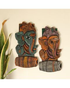 Unravel India "Tribal Ganesha with tabla & guitar" fiber procession wall art in wooden frame