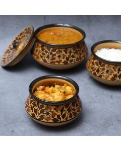 Unravel India "Mugal Bageecha" ceramic handi in Brown Shade(Set of 3)