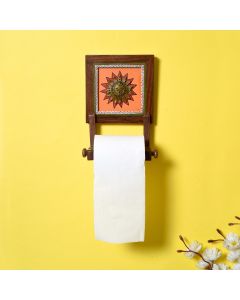 Unravel India Wooden Dokhra Work Wall Toilet Roll Holder