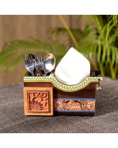 Unravel India Mango Wood Cutlery Holder/Spoon Holder for Dining Table/ Kitchen Multipurpose Cutlery Box