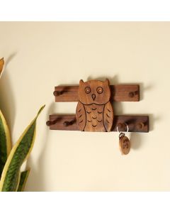 Unravel india "Shades of Owl" sheesham wood key holder(6 Hook)