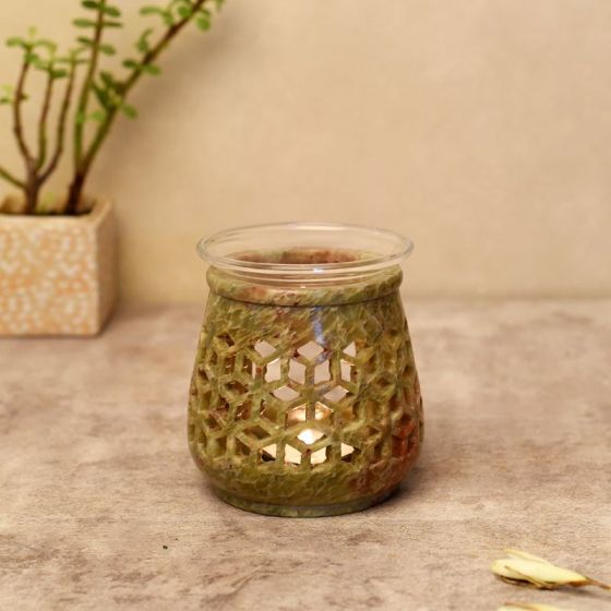 Unravel India Olive Green Handcarved Aroma Diffuser in Soap Stone