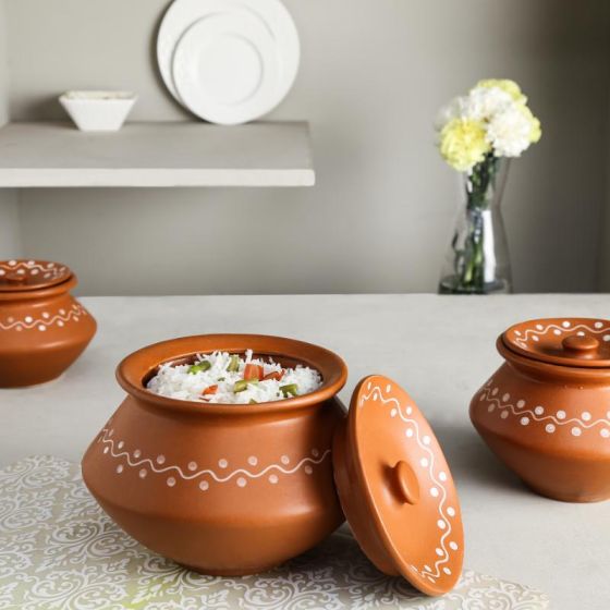 Unravel India Earthen Ceramic Handi(Set of 3)
