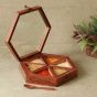 Unravel India sheesham wood hexagonal masala dani with "6 detachable boxes & spoon" for storing spices(Brown)