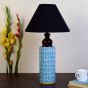 Unravel India Blue pottery white leave and yellow dot ceramic cylindrical decorative Lamp (Multicolor)