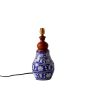 Unravel India blue pottery " Flower Motif Mugal Art" ceramic lota decorative lamp with White Shade