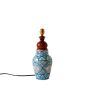 Unravel India blue pottery " Flower Motif Mugal Art" ceramic matka decorative lamp with White Shade