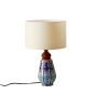 Unravel India blue pottery " Flower Motif Mugal Art" ceramic vessel decorative lamp with White Shade