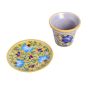Unravel India Outdoor Garden Decorative Living Room Blue Pottery Ceramic Planterﾠwith Ceramic Tray(Yellow)