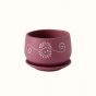 Unravel India "Flower Motif" maroon handmade & handpainted planter pot with tray in terracotta