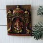 Unravel India "Ganesh with Tusker Duo" fiber procession wall art in wooden frame