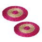 Unravel India Sabai grass circular pink & brown dish coaster set(Set of 2)