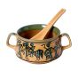 Unravel India ceramic green/brown handpainted warli art soup bowl(Set of 6)