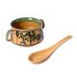 Unravel India ceramic green/brown handpainted warli art soup bowl(Set of 6)