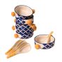 Unravel India ceramic multicolor handpainted umrao pattern jumbo soup bowl with round handles(Set of 6)
