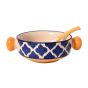 Unravel India ceramic multicolor handpainted umrao pattern jumbo soup bowl with round handles(Set of 6)