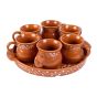 Unravel India Ceramic "Shades of Village" Cutting Chai Cups with Trays(6 Cup, 1 Tray)