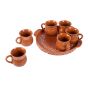 Unravel India Ceramic "Shades of Village" Cutting Chai Cups with Trays(6 Cup, 1 Tray)