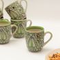 Unravel India shades of Green "Mugal Floral" handpainted tea/coffee Mugs(Set of 6)