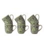 Unravel India shades of Green "Mugal Floral" handpainted tea/coffee Mugs(Set of 6)