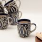 Unravel India shades of Blue "Mugal Floral" handpainted tea/coffee Mugs(Set of 6)