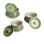 Unravel India "Mugal Bageecha" ceramic handpainted handi in Green & White shade(Set of 3)