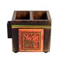 Unravel India Cutlery Holder in Mango Wood (2 Partitions) - Cutlery Stand for Kitchen Dining Table Wooden Cutlery Spoon Stand Napkin Tissue Holder Kitchen Organiser Tableware