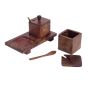 Unravel India handcarved brown  refreshment jar set with wooden spoon & tray