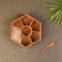 Unravel India sheesham wood hexagonal masala dani with wooden spoon for storing spices(Brown)