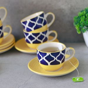 Unravel India "Mugal Moroccan Shade" handpainted ceramic Cup Saucer(Set of 6)