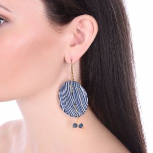 Unravel India ceramic ivory & indigo bead round earring set