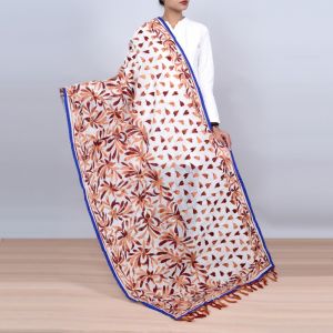 Unravel India Phulkari design off-white base with brown color embroidery Stole