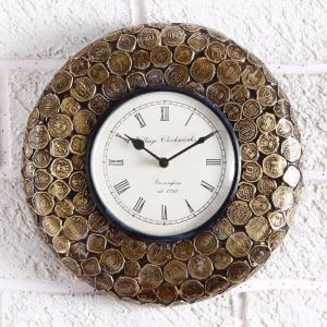 Unravel India Wooden Brass coin Vintage Wall Clock
