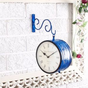Unravel IndiaBrass Plated Double Side Blue Vintage Station Clock