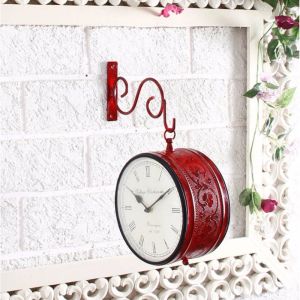 Unravel IndiaBrass Plated Double Side Red Vintage Station Clock